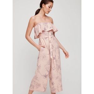 Aritzia Babaton Floral Strapless Pockets Cropped Leg Altamiro Flutter Jumpsuit